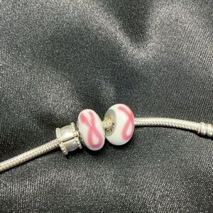 Silver Pandora Pink Ribbon Charms (Set of 2)